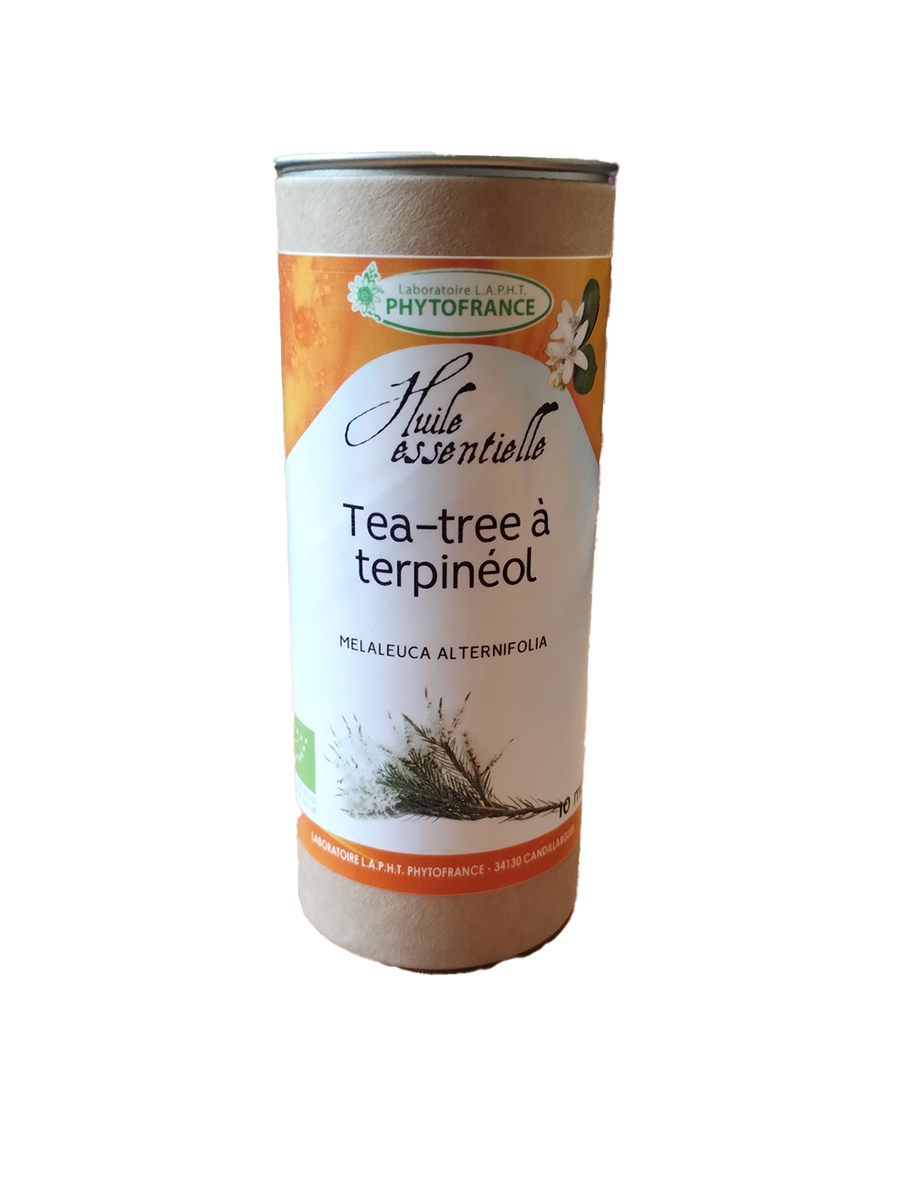Flacon d’huile essentielle d’Arbre à Thé Bio Melaleuca alternifolia 10 ml.