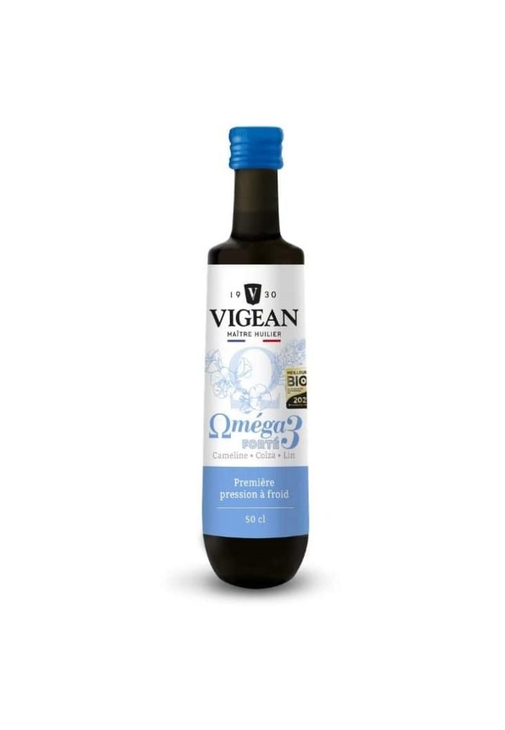 Oméga 3 Fort 50 cl huile végétale biologique mélange cameline colza lin riche en oméga 3 issue de première pression à froid.