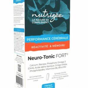 Neuro-Tonic FORT 60 comprimés avec Bacopa, Ginkgo biloba, DHA issu de microalgues et Chondrus crispus.