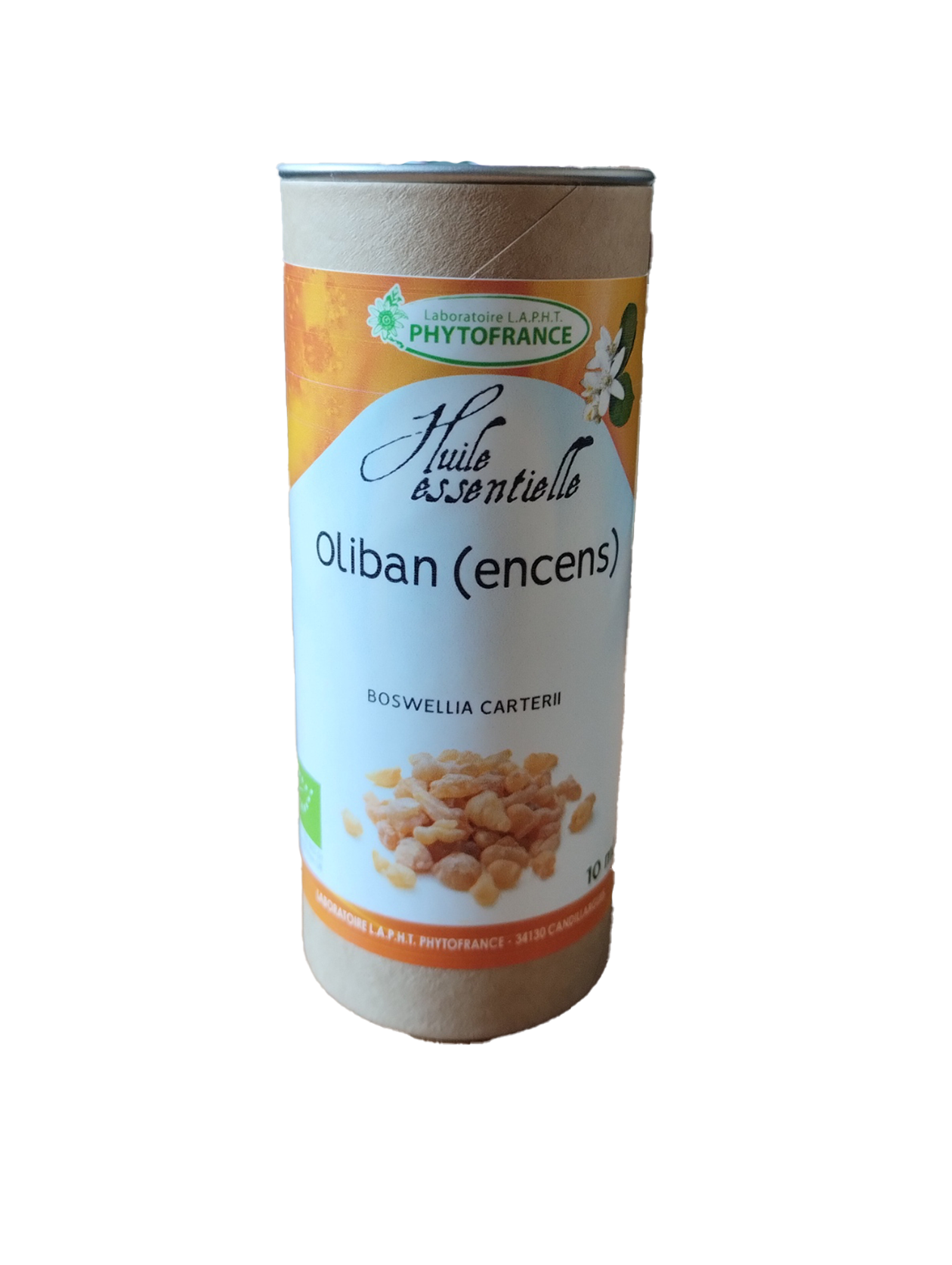 Flacon d’huile essentielle d’Oliban Bio Boswellia carterii 10 ml.