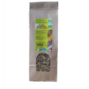 Tisane Acidité Muqueuses Estomac-Colon mélange de plantes biologiques en vrac 110 g infusion avec mauve mélisse réglisse fenouil et camomille.
