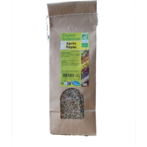 Tisane Après Repas mélange de plantes biologiques en vrac 100 g infusion à base de sauge anis menthe camomille.