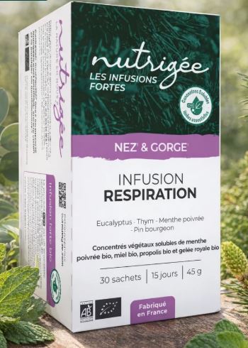 Infusion Respiration Bio Nutrigée thym eucalyptus menthe poivrée 30 sachets