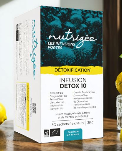 Infusion Détox 10 Bio Nutrigée pissenlit bardane curcuma 30 sachets
