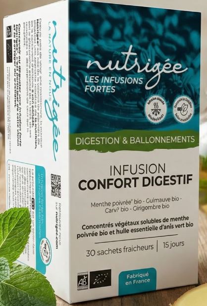 Infusion Confort Digestif Bio Nutrigée menthe poivrée guimauve carvi 30 sachets