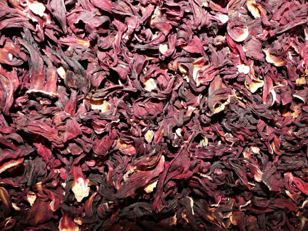 Hibiscus (fleur) fleurs séchées d’Hibiscus sabdariffa en vrac 100 g utilisées pour infusion karkadé ou bissap.