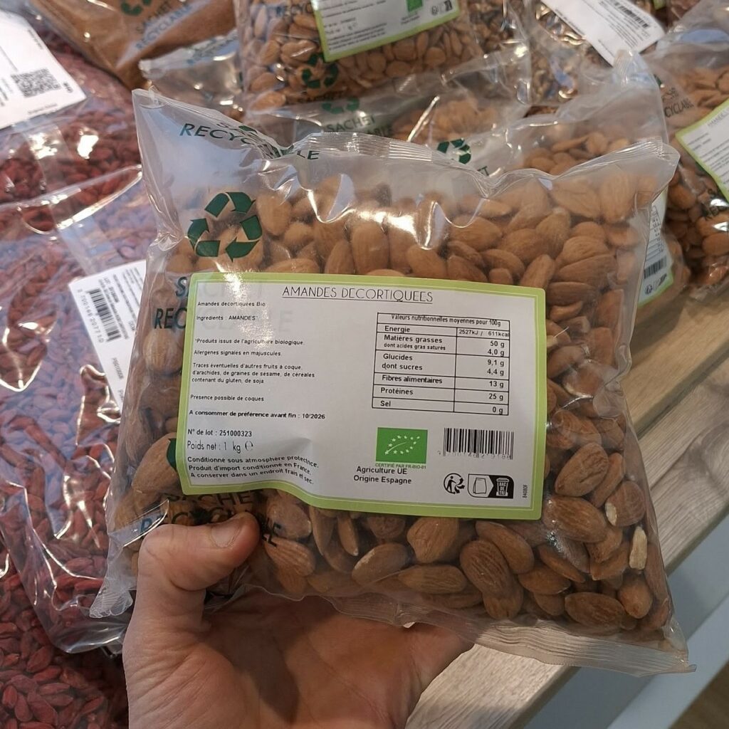 Amandes décortiquées Bio 1 kg origine Espagne