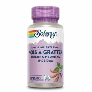 Pois à gratter Solaray 60 gélules Mucuna pruriens extrait de graines standardisé à 15 % de L-Dopa